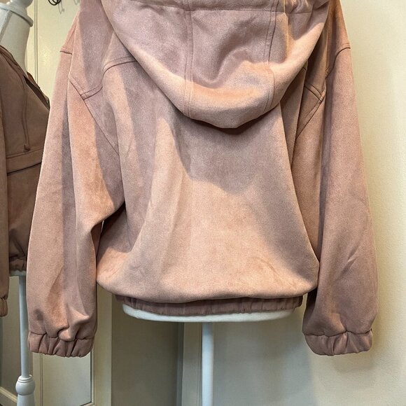 Zara Pink Vegan Suede Half Zipper Soft Sweatshirt Hoodie, Size XS - Picture 12 of 16